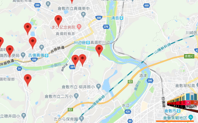 真備地区の地図